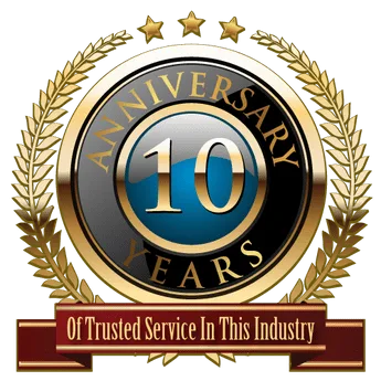 10-year anniversary badge for Silverline Roofing Limited, celebrating a decade of trusted service in the roofing industry.